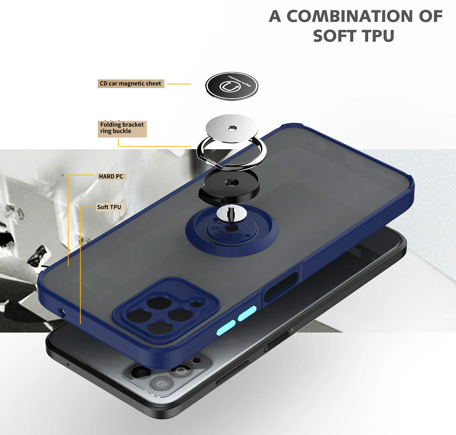 Magnetic Kickstand Shockproof Heavy Duty Phone Cover with Metal Ring