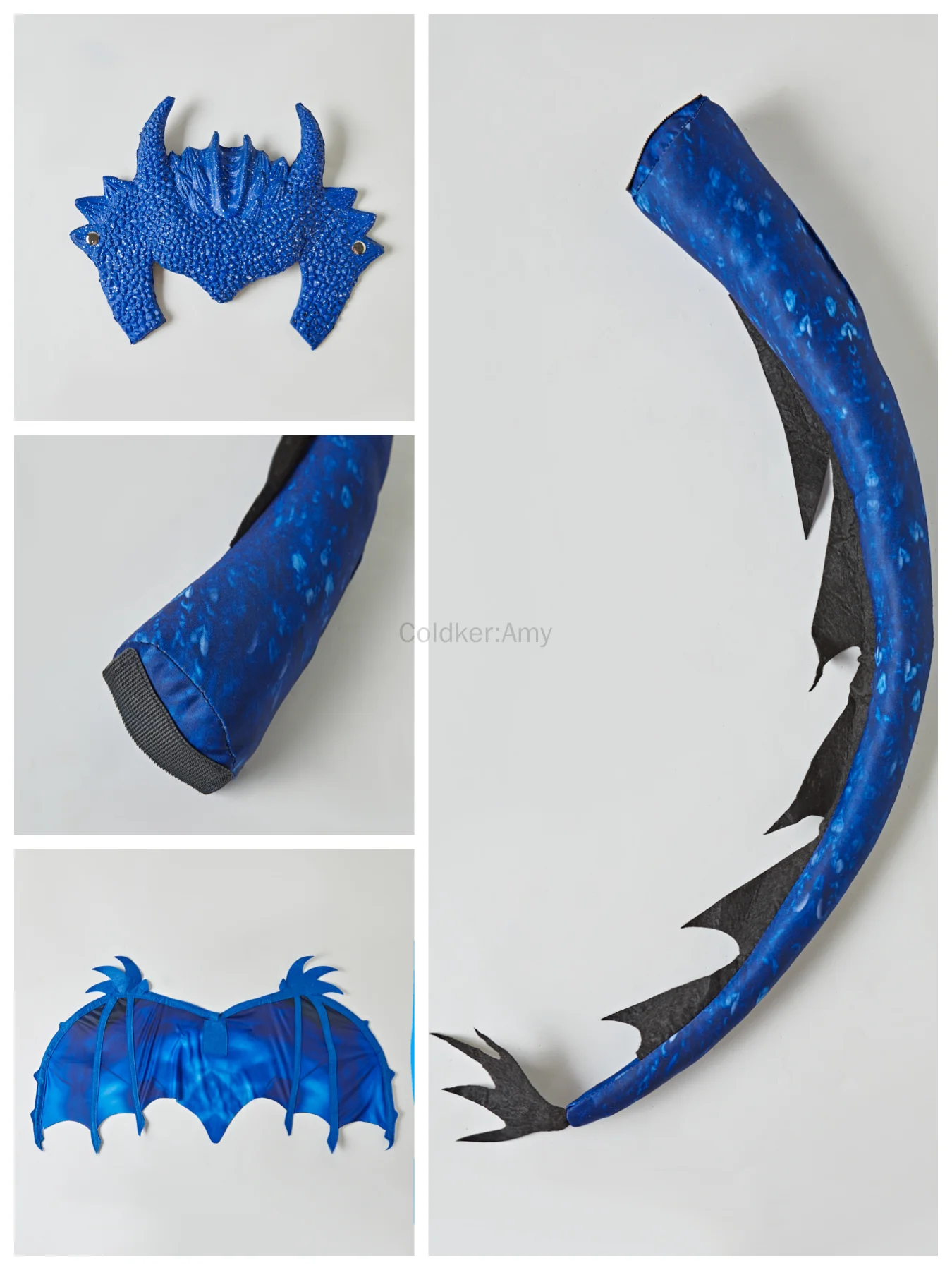 CRTEPST Costume da drago per bambini, ragazzi e ragazze, set di maschera con coda di drago e coda di drago, set per Halloween e cosplay (blu viola