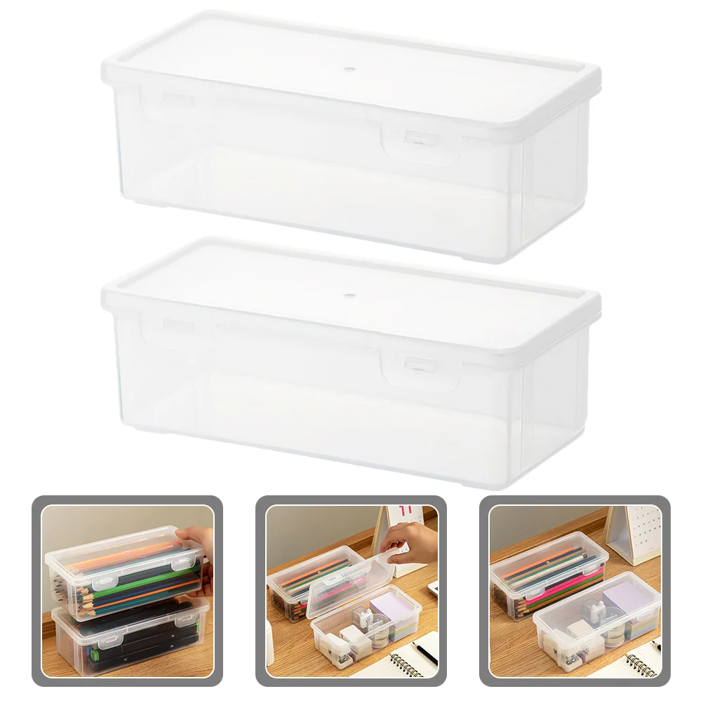 

Clear Plastic Container Stationery Storage Box Pencil Case Large Capacity Cases