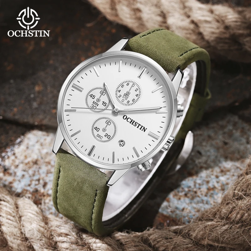OCHSTIN Pilot Series Sport Luxury Leather Watch Waterproof Calendar Clock Men's Watch Fashion Three-dimensional Business