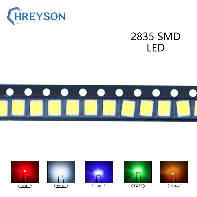 

100pcs 2835 SMD LED Red Yellow Green White Blue Orange UV Light Emitting Diode PCB DIY Assorted Kit