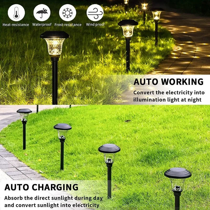 Solar Pathway Stake Lights Solar Garden Light with Battery Auto on at Dusk Outdoor Garden Lawn Lamp