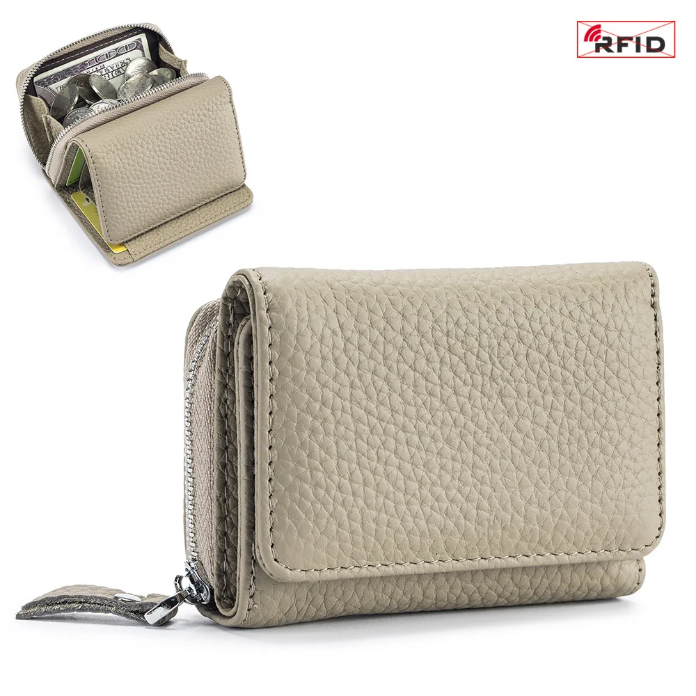 Genuine Leather Wallets for Women RFID Blocking Small Compact Credit Card Holder Purse with Zipper Coin Pocket Trifold Money Bag