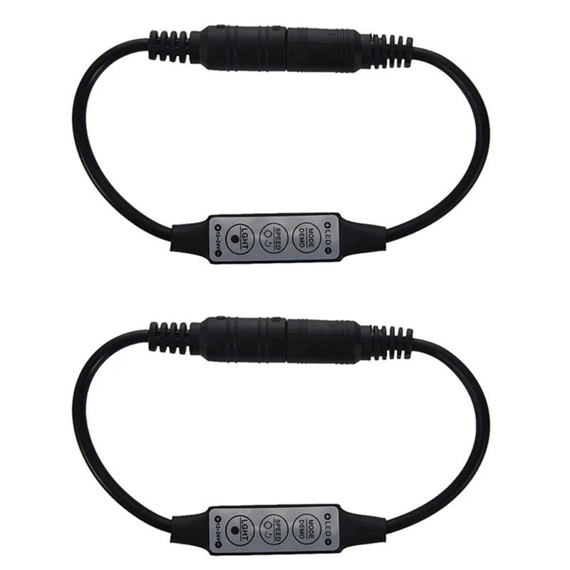 

2X Low-Profile Inline Controller Mini 3 Key Dimmer Switch For LED Strip Light Black