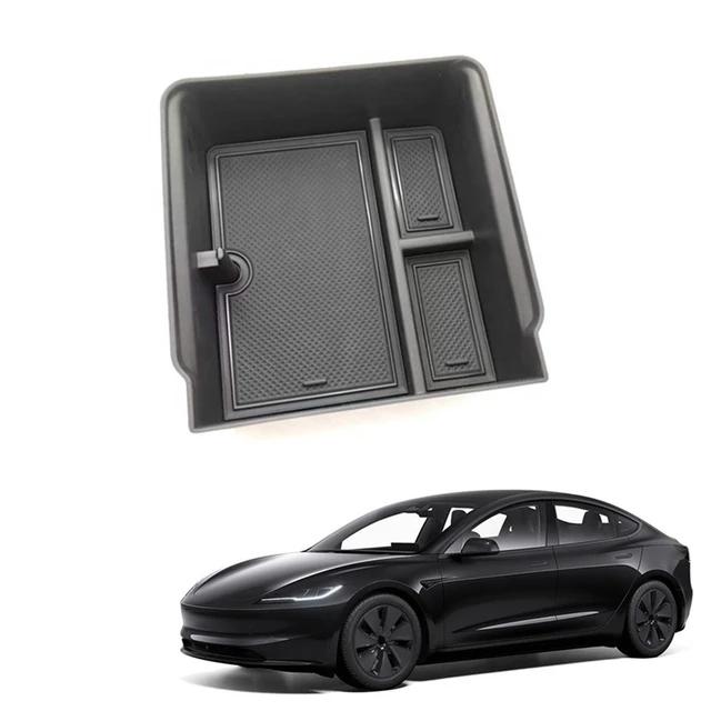Organisateur de boîte de rangement de console centrale pour Tesla 2024  Model 3 Highland - 1 Pc (boîte d'accoudoir) / Gris