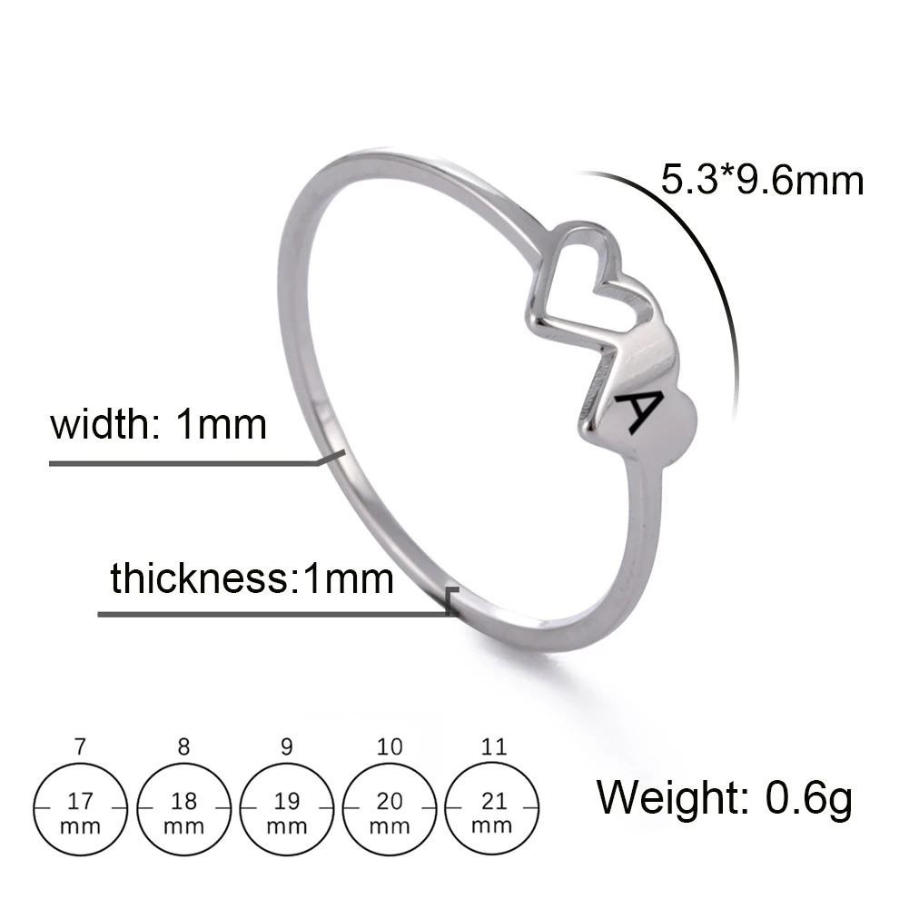 Kkjoy Simple Stainless Steel Double Hearts Initial Letter Rings For Women A-Z Alphabet Lover Ring Valentine's Day jewelry Gift 6