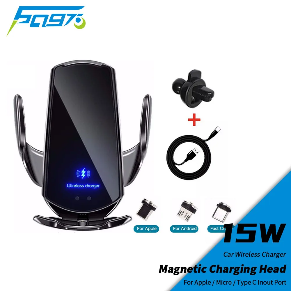 

15W Car Wireless Charger Holder Auto Sensing Phone Stand for iPhone 14 13 12 Pro Max Samsung Huawei Qi Fast Car Charging Station