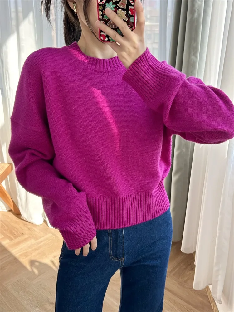 

Женский вязаный свитер с вышивкой логотипа и круглым вырезом, свободный весенний пуловер с длинным рукавом 2024