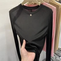 Textured Long Sleeve Women's T-shirt Spring Autumn Thin round Neck Fashionable Inner Wear Base Shirt Regular Sleeve Pattern