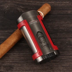 LUBINSKI Fire Gun Cigar Torch Lighter Jet Flame Butane Gas Windproof Lighter Smoking Accessories New Cigar Rest Holder Metal