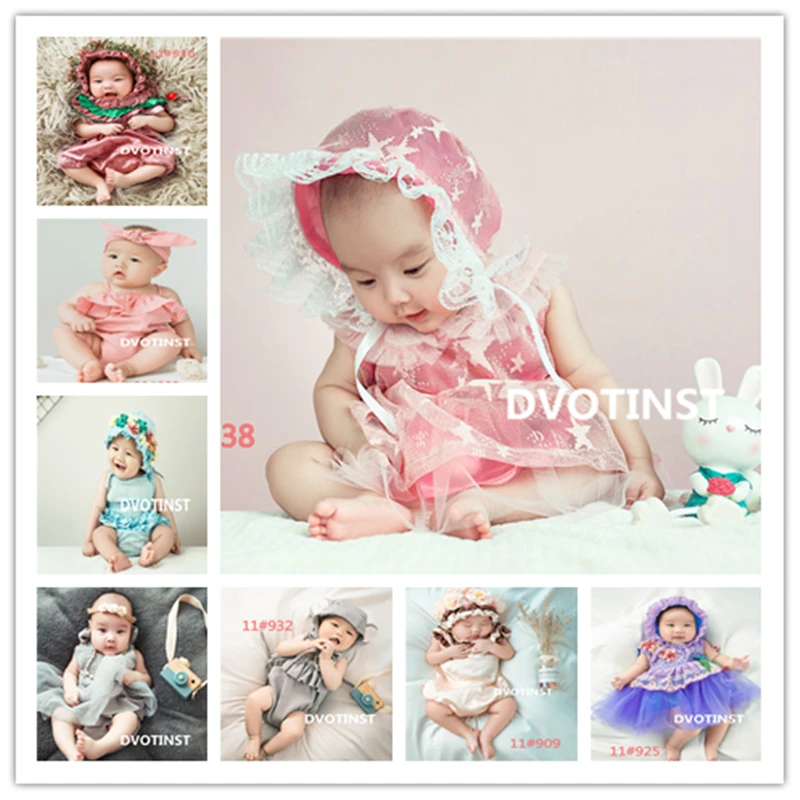 Dvotinst Baby Girls Photography Props Mesh Floral Dresses+Bonnet Hat 2pcs Set for 6-10M Fotografia Studio Shoots Photo Props dvotinst baby girls photography props mesh floral dresses bonnet hat 2pcs set for 6 10m fotografia studio shoots photo props