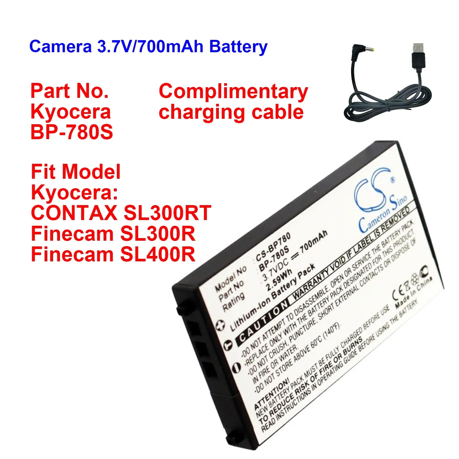 

700mAh Battery For Kyocera CONTAX SL300RT Finecam SL300R SL400R BP-780S Cameron Sino