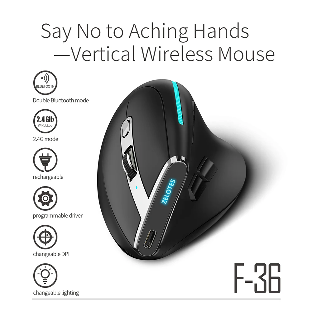 Souris sans fil ergonomique verticale rechargeable double