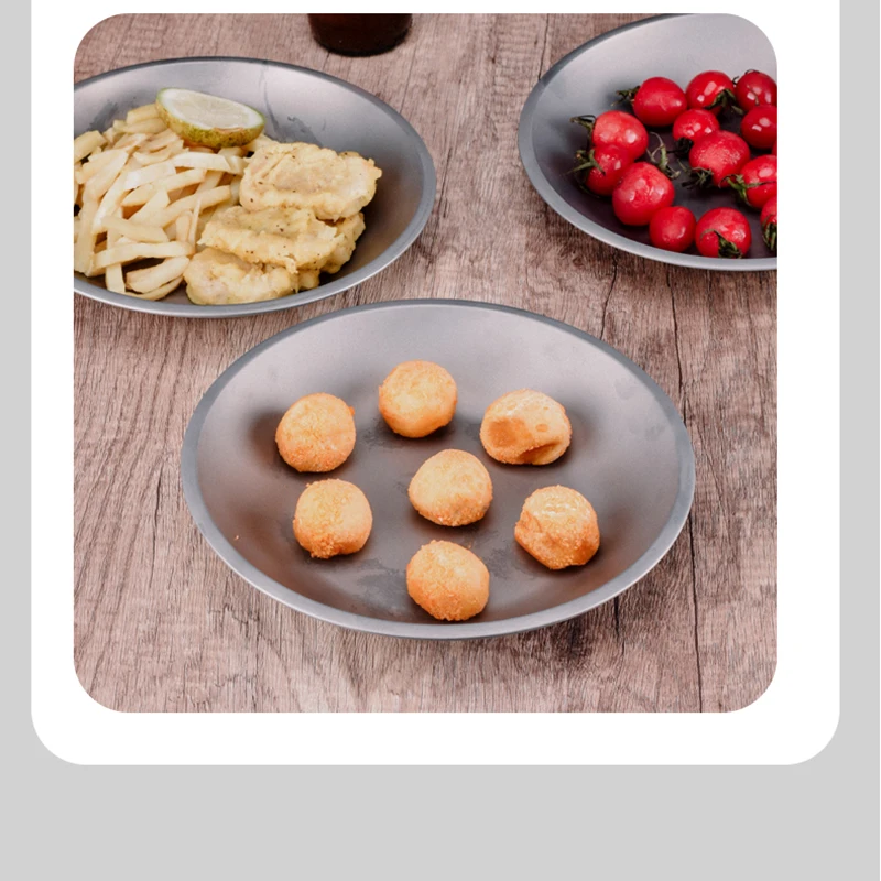 Pure Titanium Outdoor Circular Plate Picnic Fruit Salad Plate 21cm Ultra Lightweight Portable High Temperature Resistant portable tableware camping cookware titanium tableware