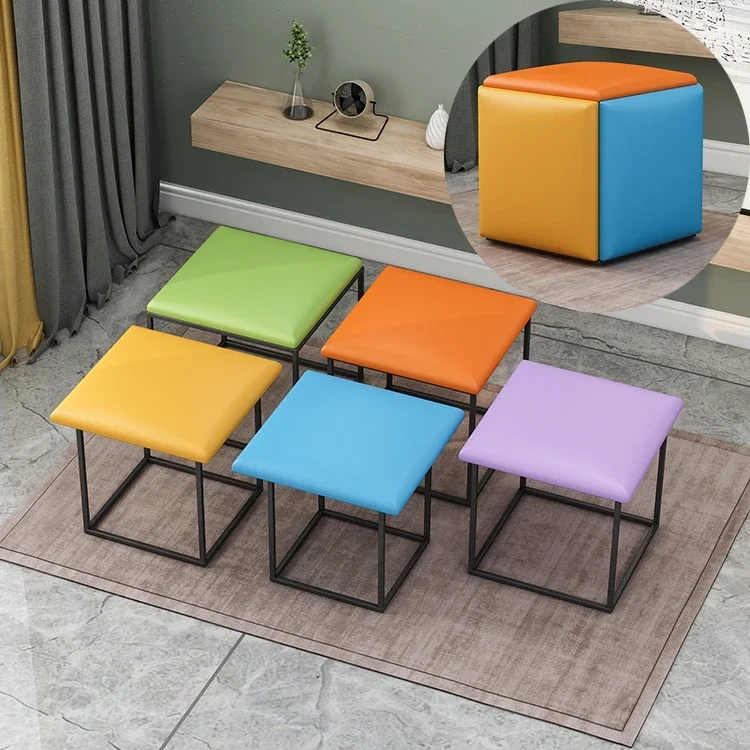 

5 In 1 Sofa Stool Living Room Funiture Home Cube Combination Fold Stool Iron Multifunctional Storage Stools Chair Pouf ottoman