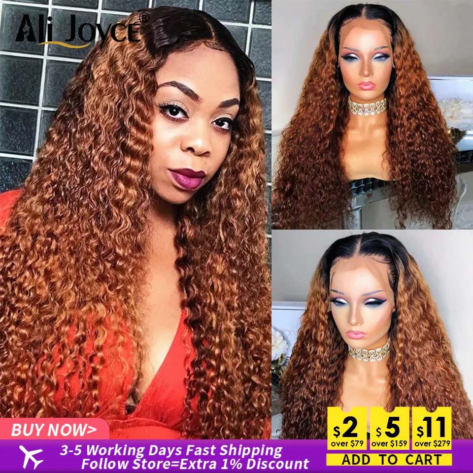 

Ombre Deep Curly Lace Front Wigs Preplucked Natural Hairline Glueless Brazilian Curly Human Hair Lace Wigs For Women Human Hair