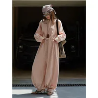 Johnature Fashion Japanese Fall 2025 New Relaxed Waist Wide-leg Casual Loose Jumpsuit Breathable Bodysuits For Women