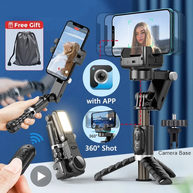 Stabilisateur de cardan pour smartphone avec lumière de remplissage  amovible, perche à selfie sans fil rétractable et trépied, télécommande  amovible multifonctionnelle, rotation automatique à 360°, compatible avec  iPhone Android - K&F Concept