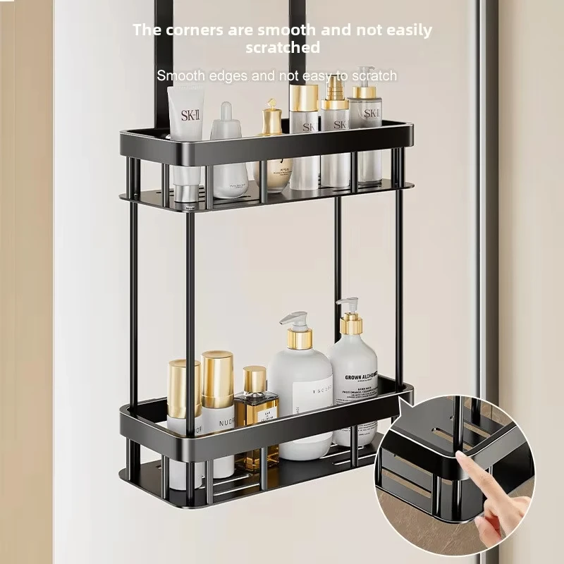 1 2tiers Bathroom Punch Free Wall-mounted Storage Rack Shower Room Over The Door Toiletries Organizer Bathroom Hanging Shelf