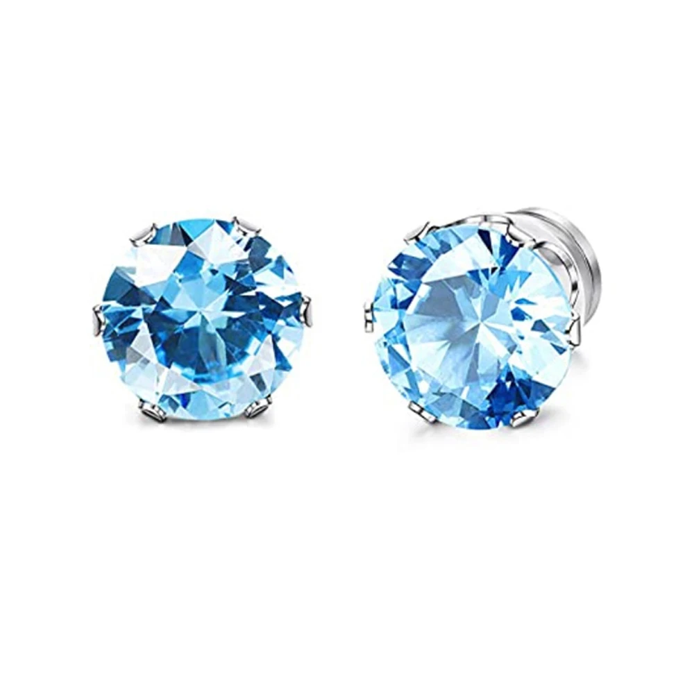 1 Pair Mens Womens Magnetic 8mm Color Cubic Zirconia Stud Earrings Steel Non-Piercing Clip On Fake Ear Piercing Jewelry