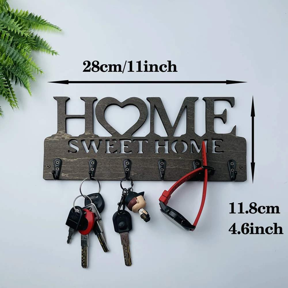 Key Holder Wall Mount, Black Metal Key Hanger Wall Decorative Key Rack Home Sweets Sign Key Hooks for Entryway Doorway Hallway