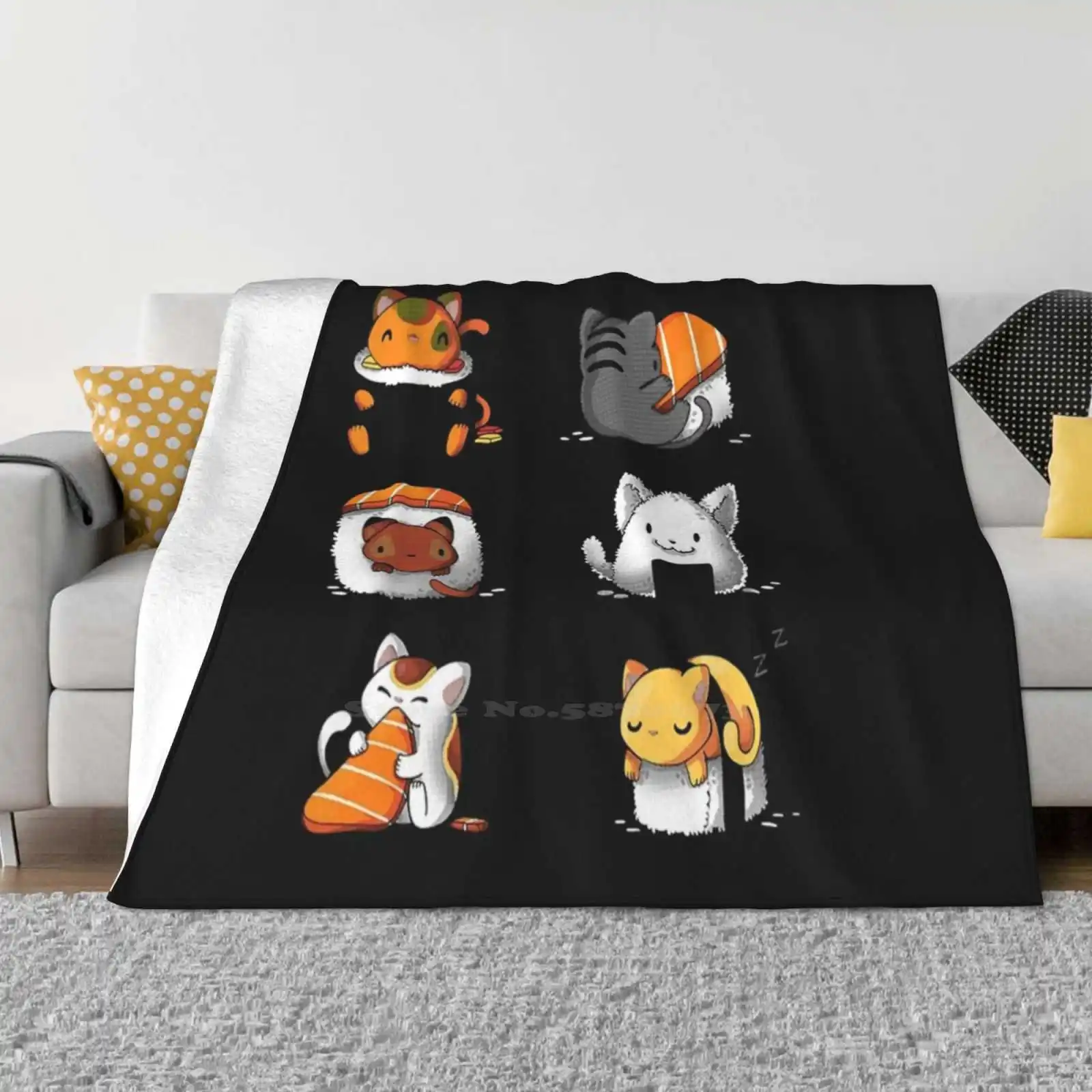 

Cute Sushi Cats Best Selling Room Household Flannel Blanket Cute Cats Sushi Cats