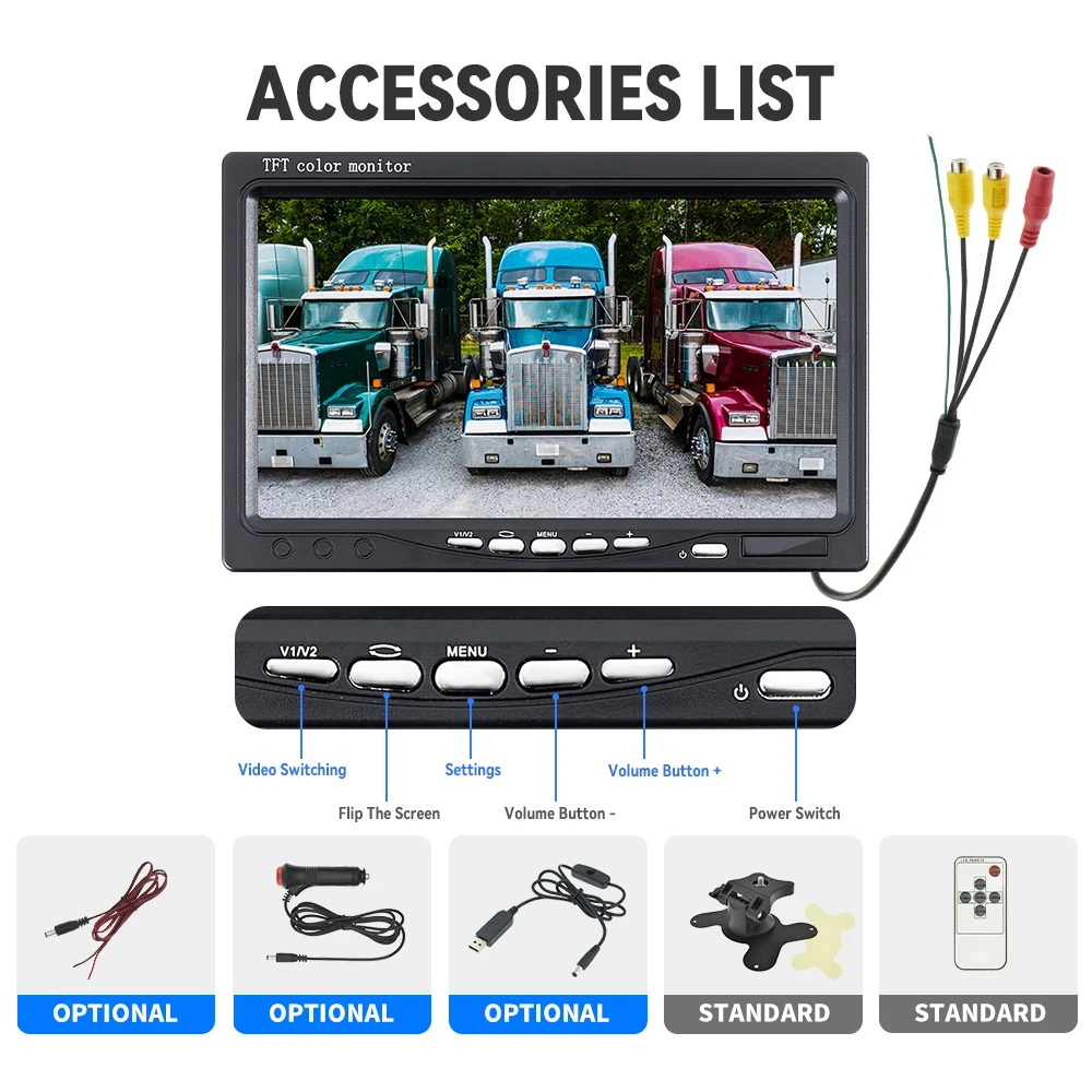 Car Display Monitor Display Car AHD Monitor with Screen For Vehicle Rear View Camera Parking Backup Reverse 4.3/5/7 Inch TFT LCD Display