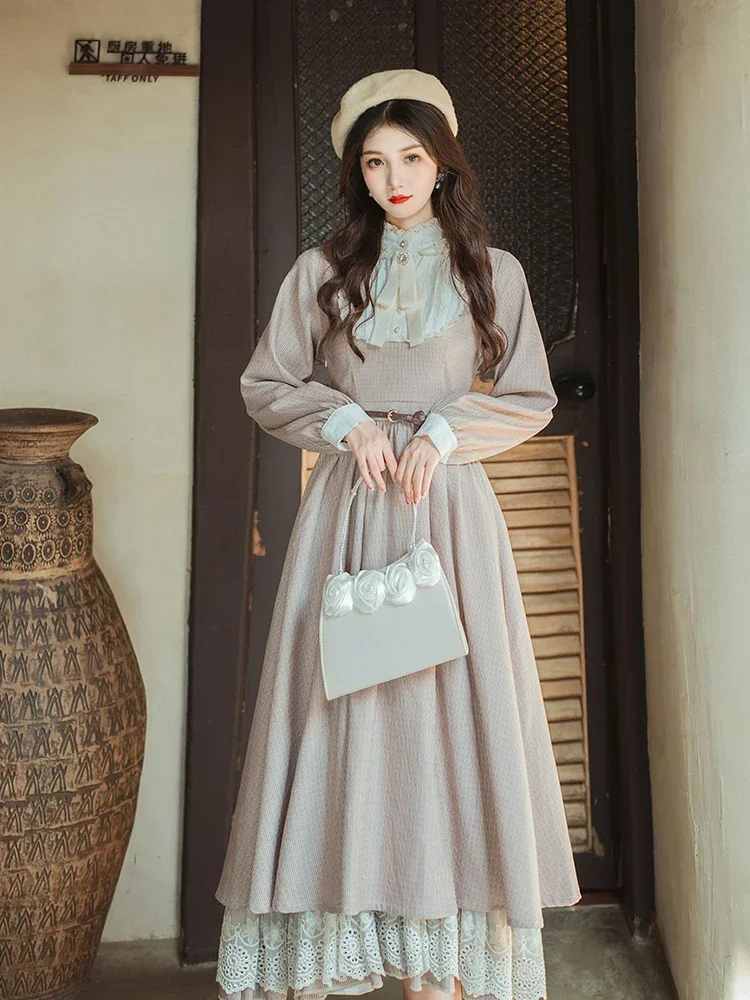 Taylor愛用ブランド♪Tiffany Dress*1950'レトロワンピース French Literary Vintage Dresses for Women Long Sleeve Autumn