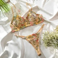 Ensemble de Lingerie florale polyvalente 2 pièces, sous-vêtements transparents brodés pour femmes, intimes 2
