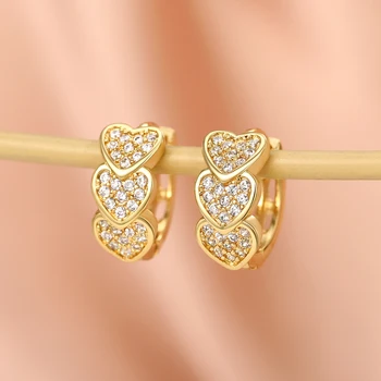 Gold Heart Hoop Earrings – Full Paved Dazzling CZ Bridal Wedding Jewelry
