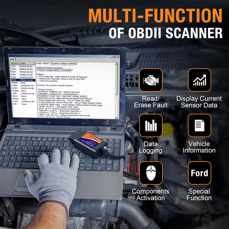 ELM327 OBD2 Diagnostic Scanner V1.5 USB Switch PIC18F25K80 Chip HS/MS CAN For Ford FORscan Code Reader