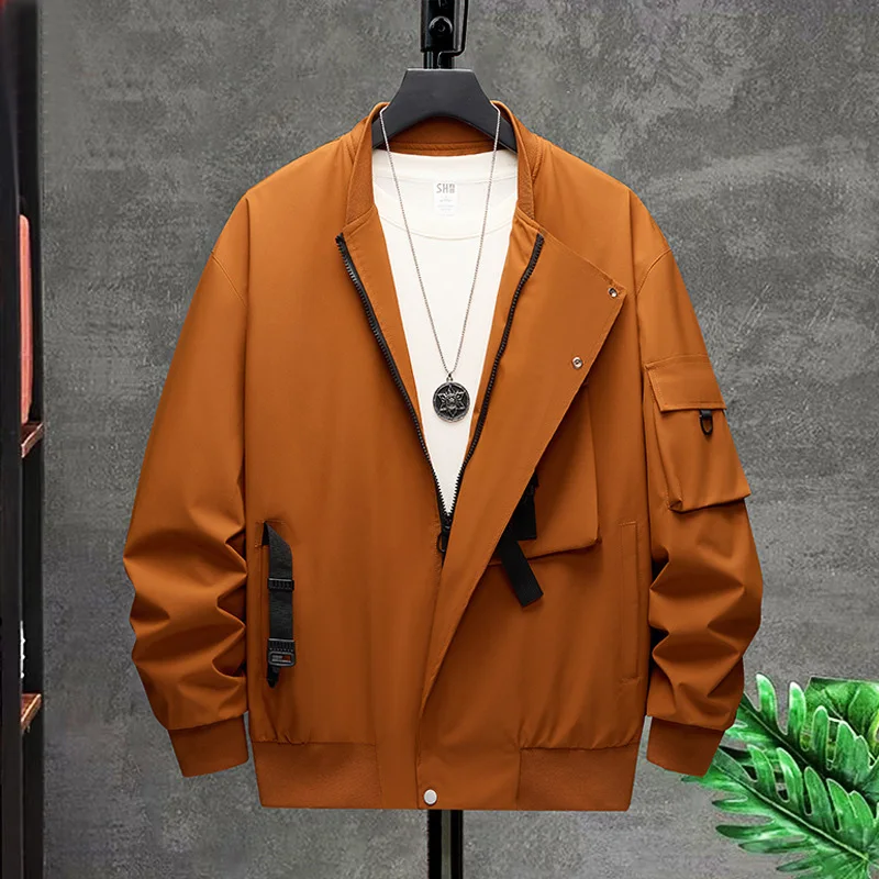 

Spring and Autumn Trend Men's Handsome Solid Color Fashion Baseball Neck Jacket Plus Size Loose Casual Coat 9xl 155kg