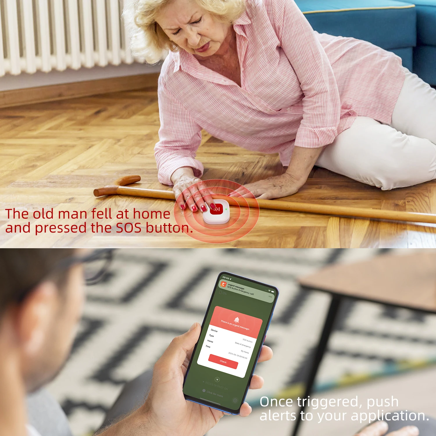 Eleopard Tuya WiFi Smart SOS Call Button Wireless Phone Alert Transmitter Emergency Call Button For Kids Elderly Patient