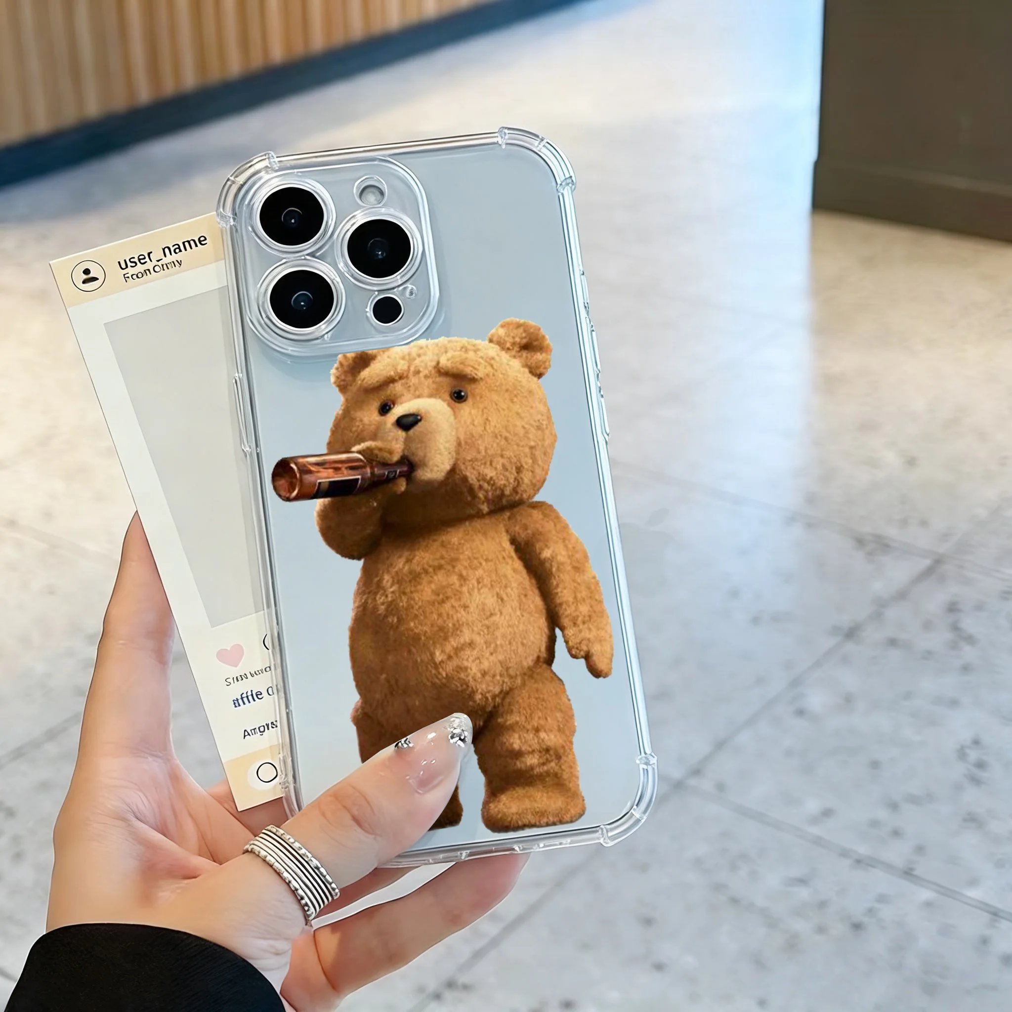 Humorous Teddy Bear Clear TPU Phone Case - Anti-Fall Protection