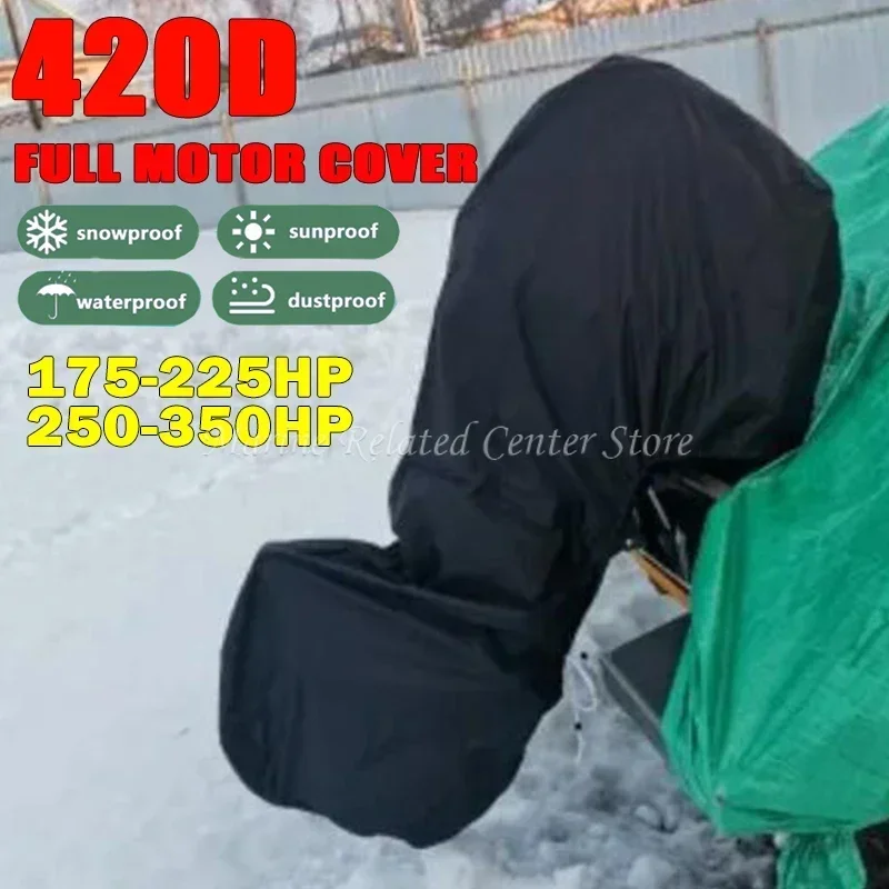 

420D Black Boat Full Outboard Engine Cover Heavy Duty Engine Motor Covers Protector for 175-225HP / 250-350HP Waterproof