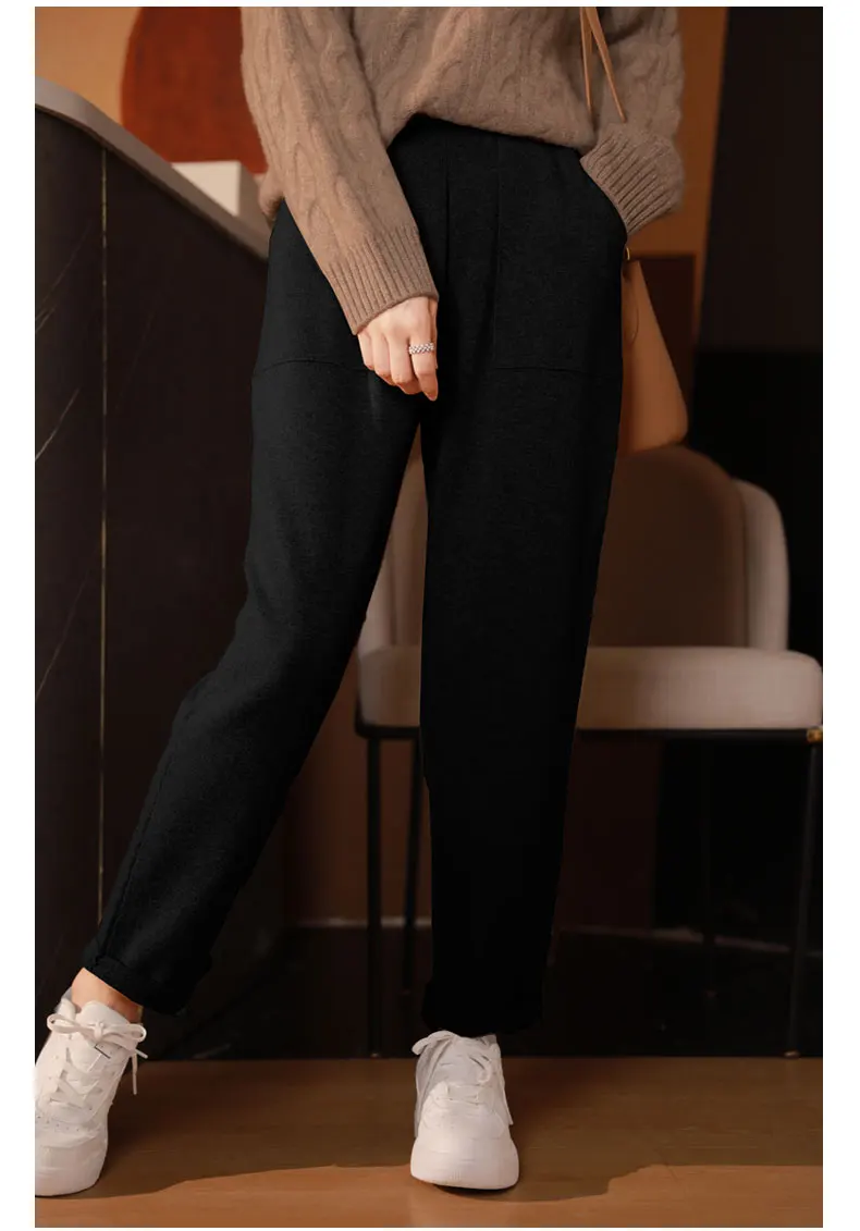 Pure Cashmere Pants with Open Pocket, Feet Show Legs, Casual Harem Pants, Knitted Pants, New, Autumn and Winter