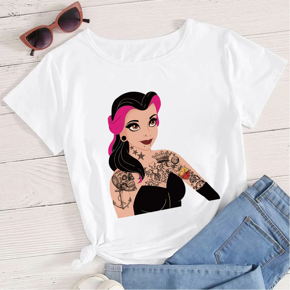 

Fashion Disney Women T Shirt Princess Series S-3XL Size Dropship White Female Tops Clothes Cartoon Graphic Casual Lady Tee Trend