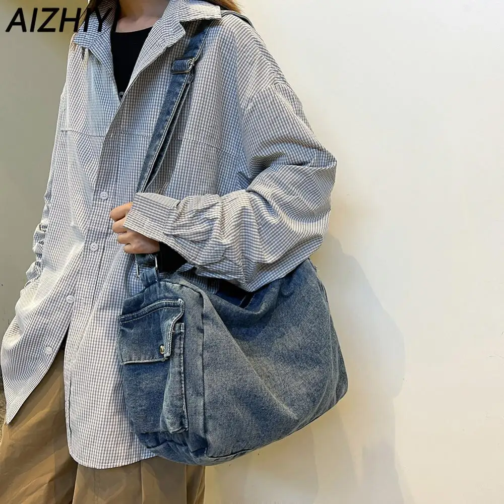 Denim Shoulder Bag for Women Men Teenage Causal Messenger