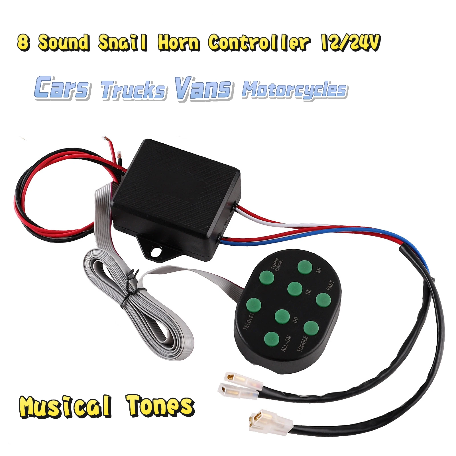 12V-24V Musical Car Horn Controller with 8 Sounds Ideal for Cars Trucks Vans Motorcycles