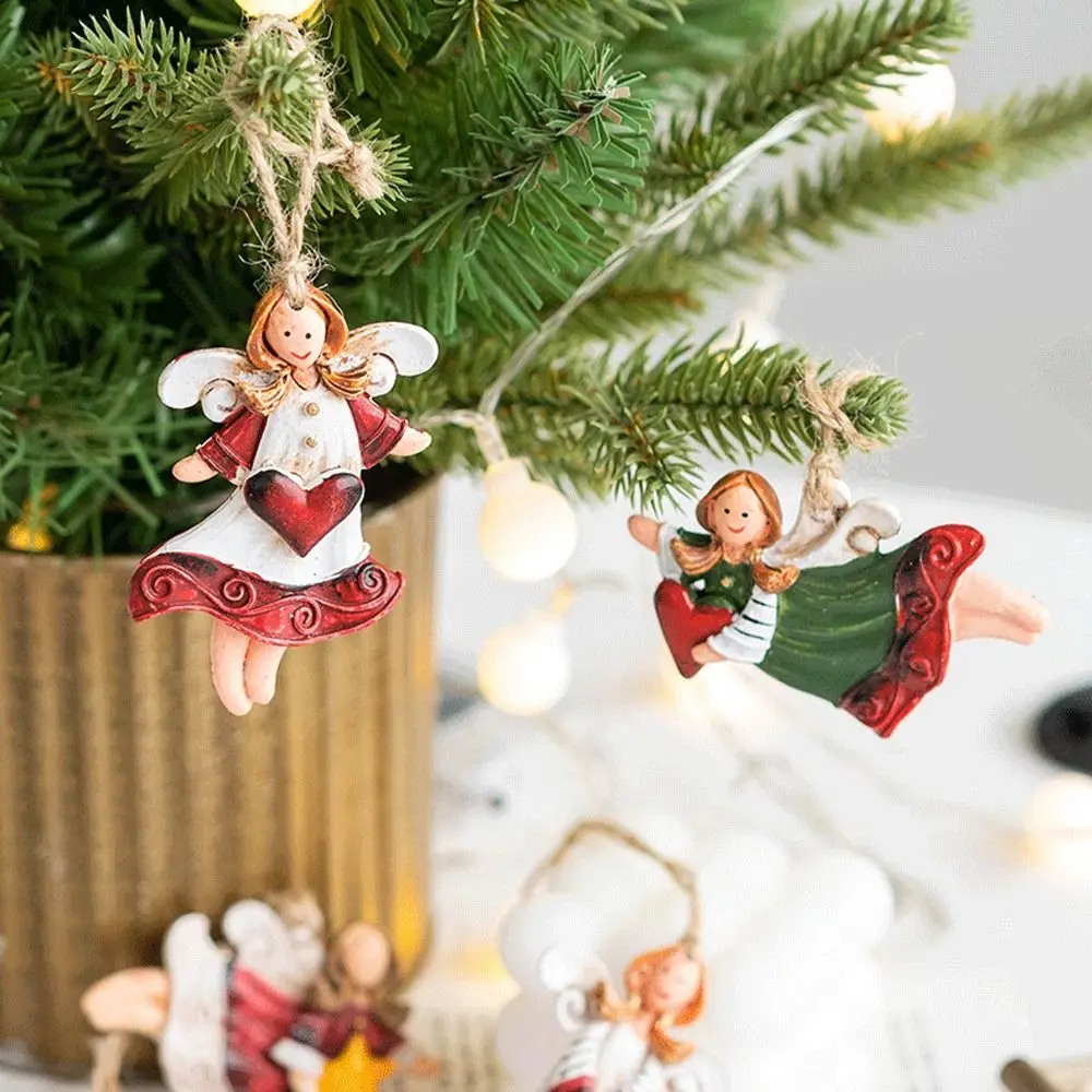 Resin Xmas Tree Embellishment Welcome Door Hanging Pendants Santa Claus Cartoon Angel Doll Drop Ornaments Christmas Decor