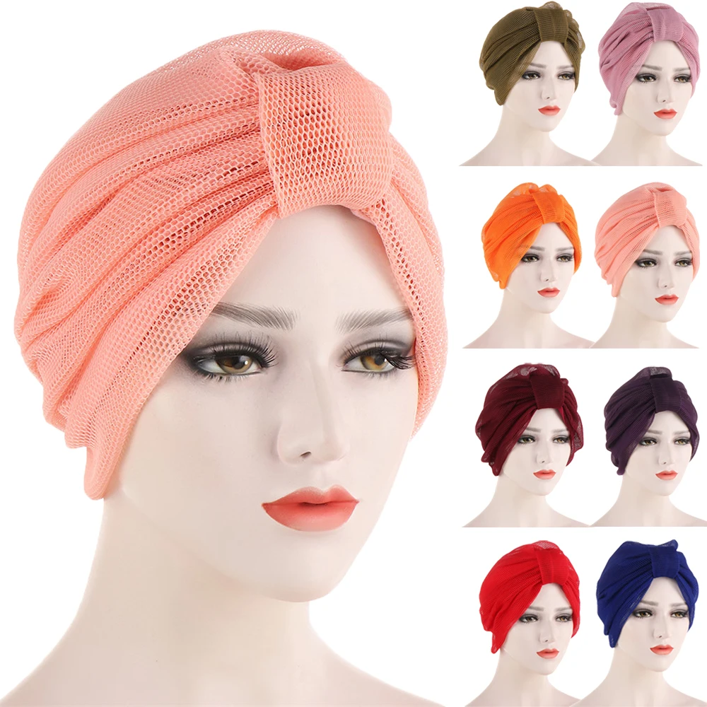 

Muslim Hijab Turban Mesh Bonnet Women Chemo Cap Hair Loss Hat Head Scarf Wrap African Headtie Auto Geles Aso Oke Headwear Beanie