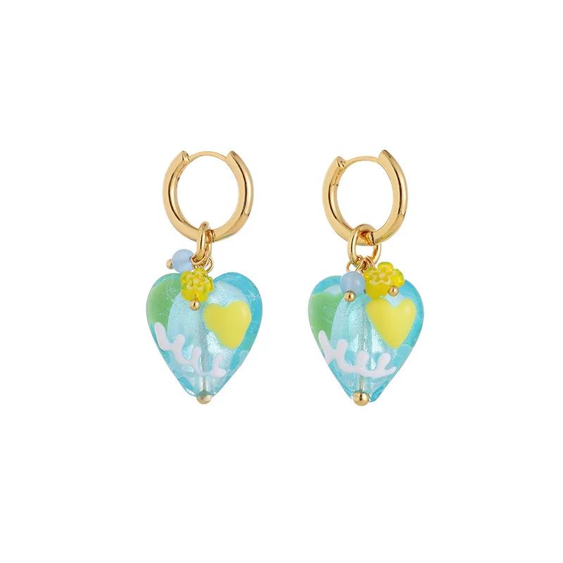 Cute sweet colorful girls summer love stars rabbits glass handmade Drip oil earrings for women