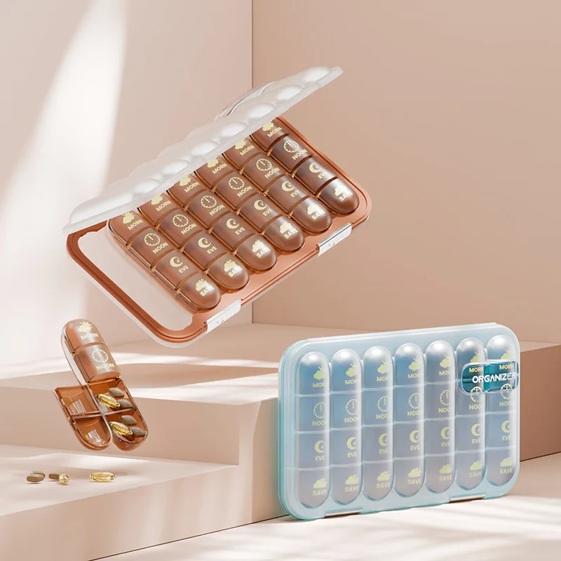 21/28 Grids Large Pillbox Pill Organizer Weekly 7 Day Medication Case Pill Container Organizer Plastic Box Pills Storage