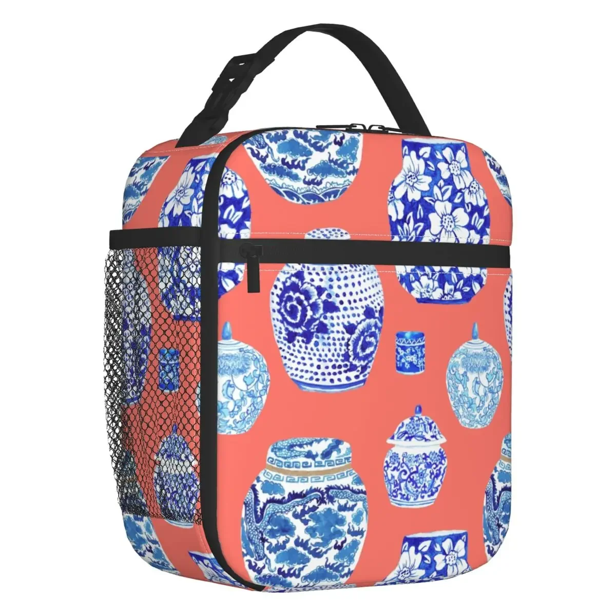 

Фарфоровая синяя изолированная сумка-тоут для ланча в восточном стиле с рисунком птицы для женщин, термоохлаждающий Ланч-бокс для еды, для путешествий на открытом воздухе