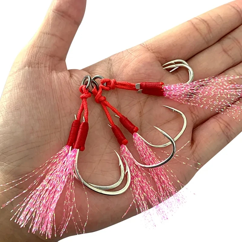 

10PCS Metal Jig Bait Hook 1/0 2/0 3/0 4/0 Double Barbed High Carbon Steel Pike Slow Jigging Sea Fishing Hooks