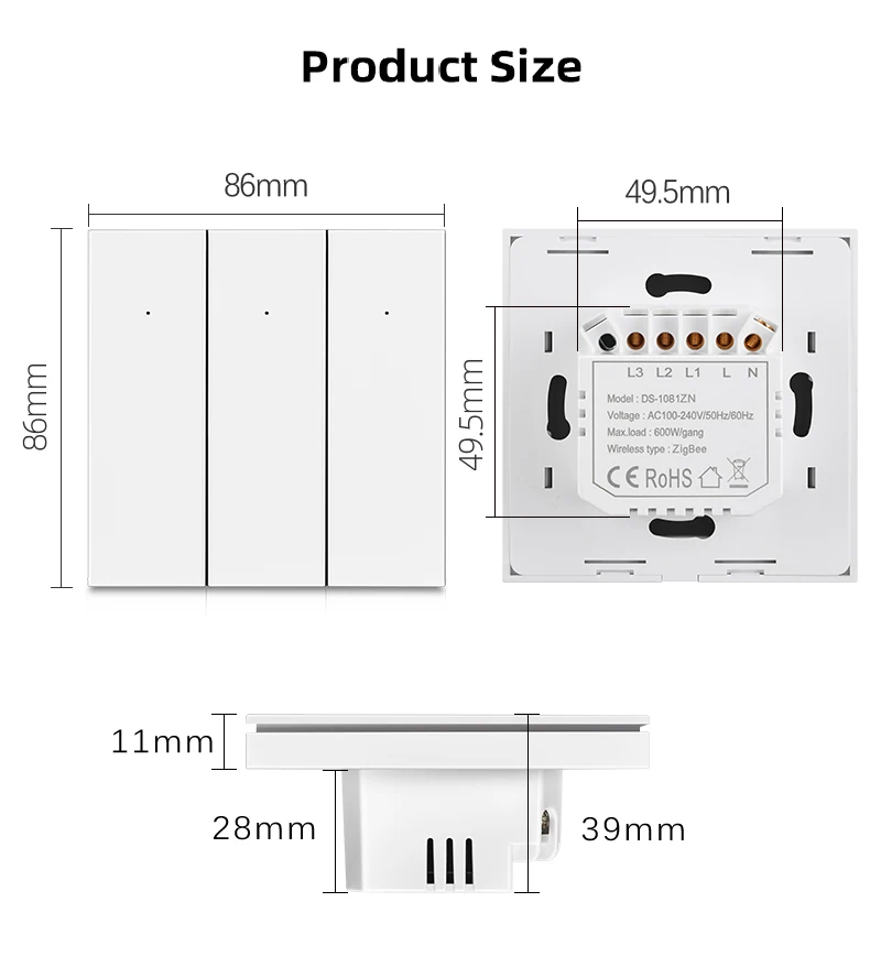 Yagusmart-Tuya Zigbee Interruptor Inteligente, Botão UE, Luz