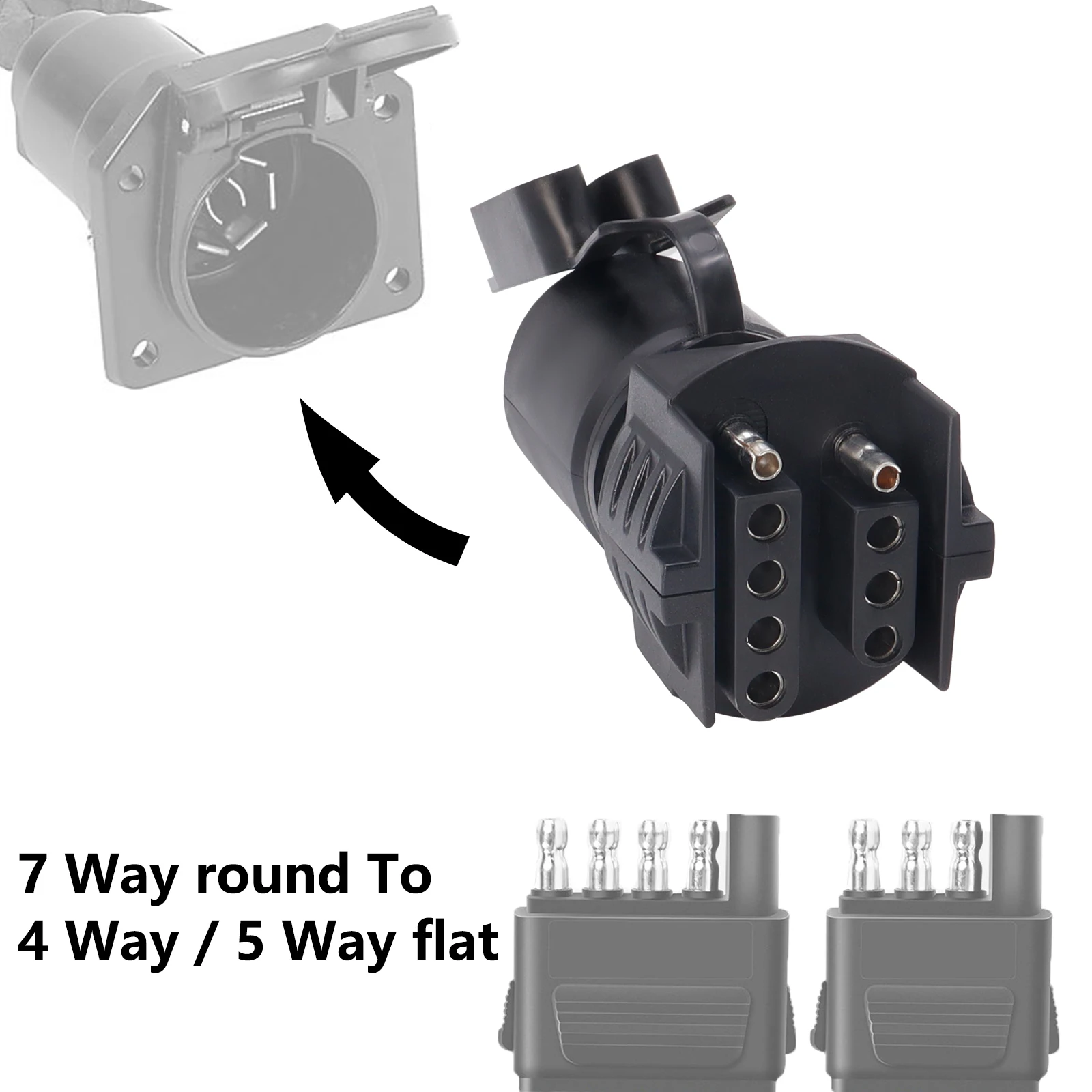 7 Pin Blade to 4 Pin 5 Flat Trailer Adapter Wiring Light Plug Caravan RV Tow Truck Boat Adapters Connector Dust-proof Cover