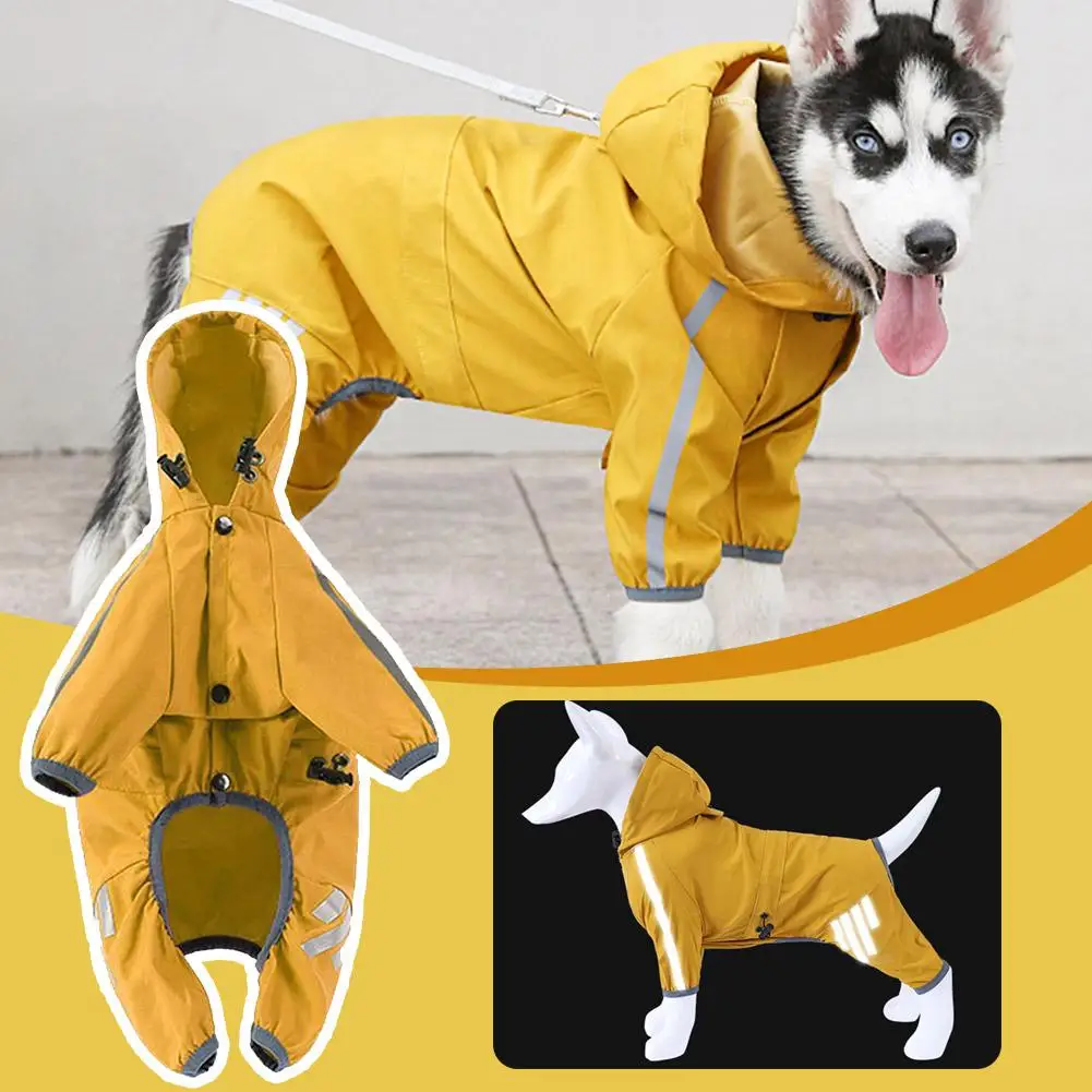 

Pet Dog Four-legged Reflective Raincoat Hooded Cat Camo Waterproof Clothes D5X5