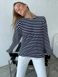 Wolfeel Summer Striped Long Sleeve Casual Cotton Tee - S (Black-white)