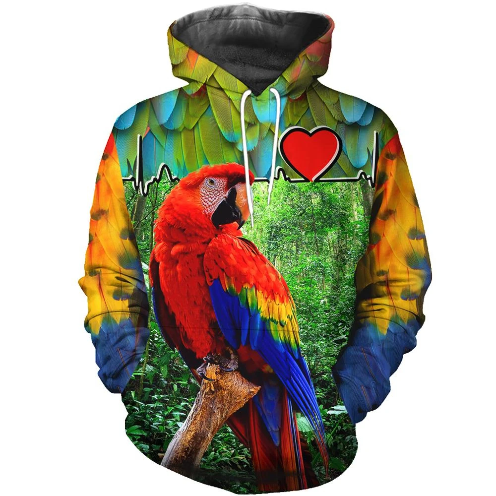 

Fall 2022 Men's Hoodie Macaw 3D Printed Long Sleeve Harajuku Casual Loose O Neck Oversized Sweatshirt